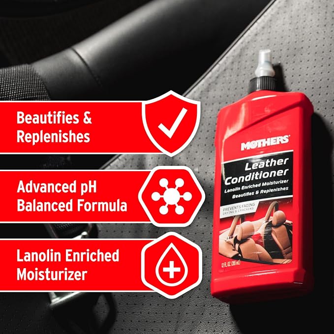 Mothers Leather Conditioner, 12 oz. — Advanced pH Balanced Formula with Lanolin & Neatsfoot Oil, Replenishes Natural Oils Lost to Heat & Sun, Protects & Prevents Fading, Drying & Cracking (06312)
