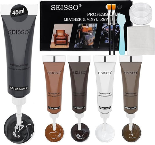 SEISSO Brown Leather Repair Kit for Furniture, Vinyl Couch Repair Kit for Sofa，Restores Any Material, Bonded, Pleather, for Scratch, Tears, Burn Holes with Super Easy Instructions (5 Colors)