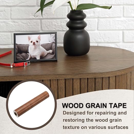 PATIKIL Wood Grain Tape 12" x 32 ft, Self-Adhesive Wood Texture Repair Tape Realistic Wooden Effect Patch for Furniture Cabinets Floor Walls, Brown