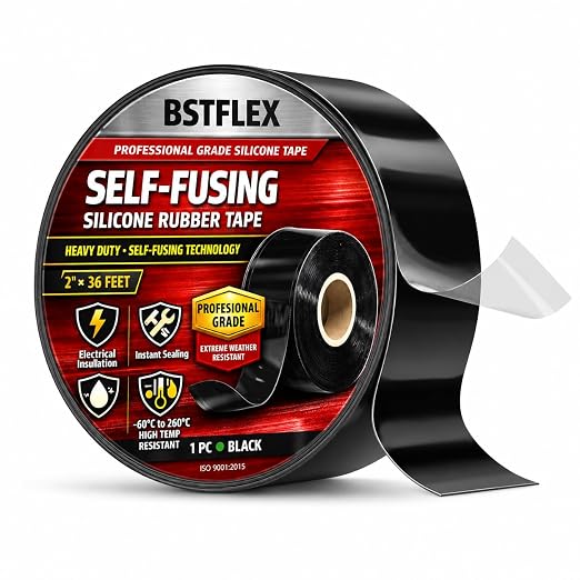 Self-Fusing Silicone Tape 2" x 36FT x 20mil Black – Waterproof & Heat-Resistant Rubber Emergency Repair Tape, Self Amalgamating for Plumbing, Hose, Electrical, Automotive & Outdoor – No Residue