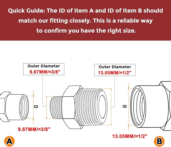 Pack of 2, 1/4" MNPT to 1/8" MNPT Solid Brass Hex Nipple Hose Connectors, Male Pipe Adapter for Pipe Leak Repair, Bathroom Remodeling, Tool Extensions, Compression