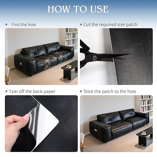 BSZHTECH Leather Repair Tape Self-Adhesive Leather Repair Patch for Couch Furniture Sofas Car Seats Advanced PU Vinyl Leather Repair Kit(Black, 3.9 X 79 inch)