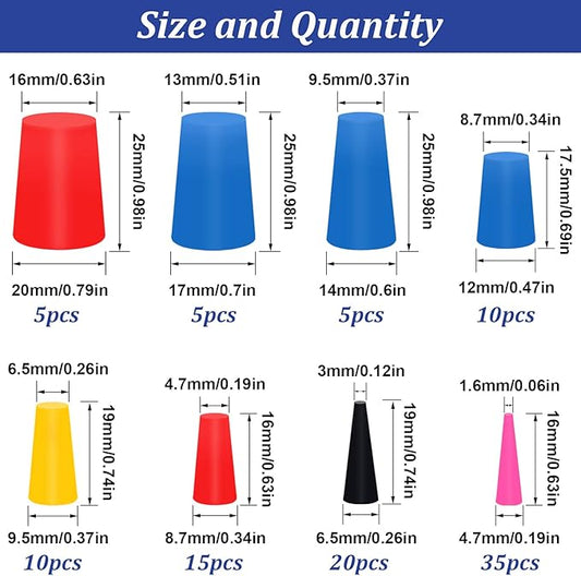 Tnisesm 105Pcs 1/16" to 5/8" Silicone Rubber Tapered Plug Assortment Kits for Masking Off Holes During Powder Coating, Painting, Hydro Dipping, Media Blasting