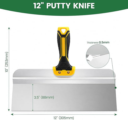 VOOMEY 12in Drywall Taping Knife,Stainless Steel Paint Scraper,Drywall Skimming Blade,Plastering Spatula Tools,Ergonomic Handle for Joint Taping Skimming and Smoothing Walls and Ceilings
