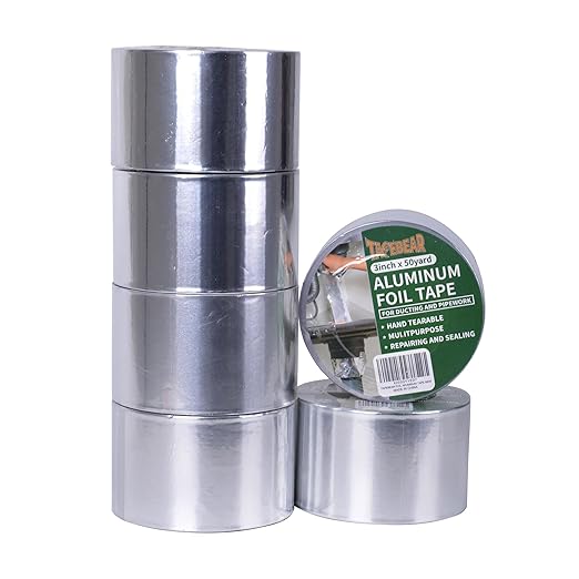 TAPEBEAR 6 Rolls Aluminum Foil Tape, Aluminum Air Duct Tape, Withstand 80°C to 100°C, Heat Resistant Tape Insulation Tape for HVAC, Sealing & Patching, Metal Repair, 3inch x 50yard