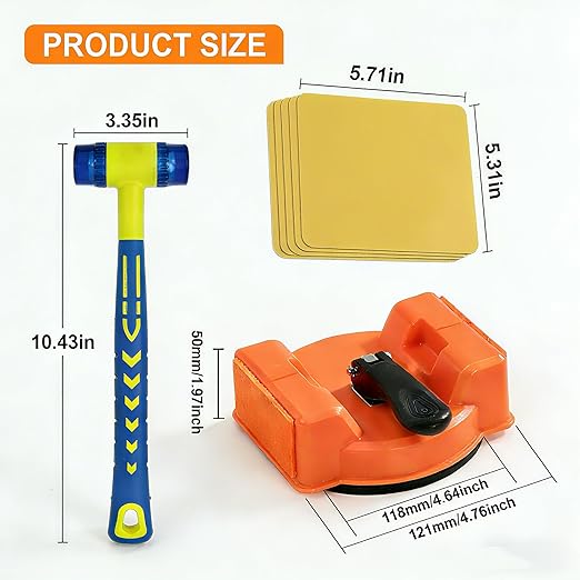 All-in-One Floor Gap Repair Kit – Heavy Duty Suction Cup Puller with Rubber Mallet, 5 Reusable Sticky Pads & Dual-Sided Striking Surface for Laminate, Hardwood & Vinyl Floors