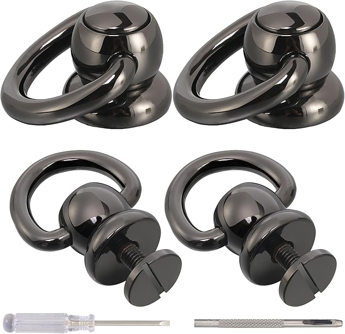 Notgia 4Pcs D Rings for Purse Brass Rivets for Leather Rotatable Purse Strap Hardware Ball Button Studs for Handbag D Rings Chicago Screws for Repair Purse Dog Collar Leather Crafts (Black)
