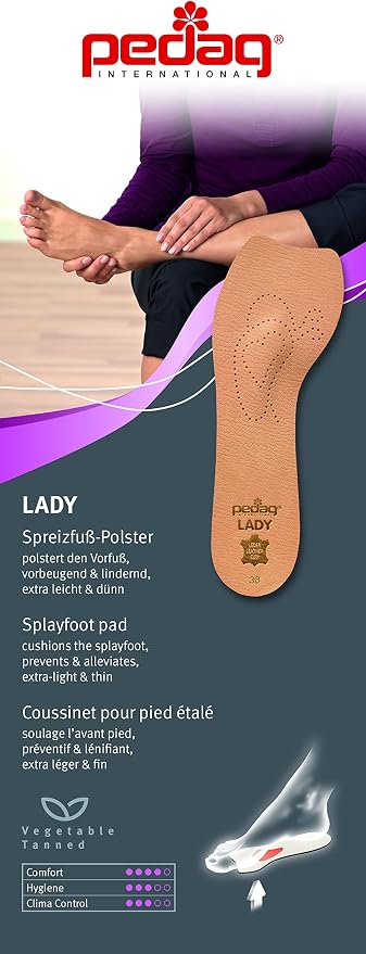 Pedag 121 Lady 3/4 Ultra Thin Leather Self Adhesive Insole for All Heels, Tan, Women's 8