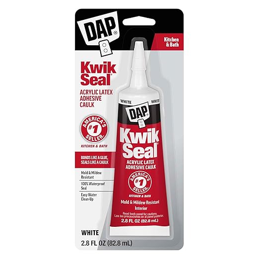 DAP Kwik Seal Kitchen & Bath Adhesive Caulk, White, 2.8 oz (7079800954)