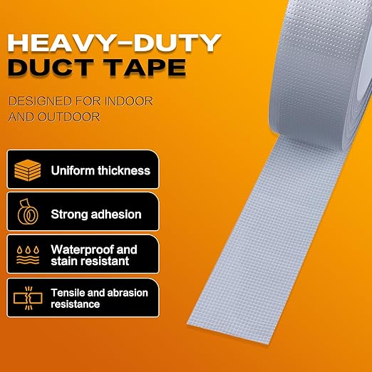 Duct Tape Heavy Duty Silver 2 Pack - High-Tack Adhesive Waterproof Tape for Rough Surfaces & Wood Metal - No Tool Hand Tearable for Home Repair, Camping & HVAC - 2 Inch x 20 Yards