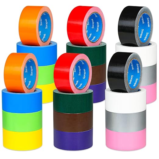 Colored Duct Tape 24 Rolls, 2 in x 20 yd, Rainbow Tape for DIY Crafts | Strong Adhesive, Easy Tear, Waterproof for Packing, Repairs, Color Coding, Home, School & Office