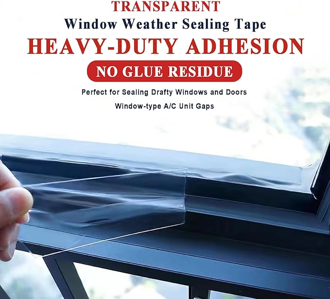 Dstorelhp Clear Window Sealing Tape, 2'' X 131FT, Window AC Insulation Tape | Waterproof, Window Air Conditioner Sealing Tape, Blocker for Cold Heat Air, No Residue, Energy Efficient