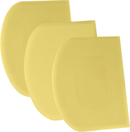 SURDOCA Dough Scraper Bench Scraper - 3P 9.5x6.1" Plastic Flexible Bowl Scraper, Sharp Edge & Angles Cake Scraper. Non-Slip Bakeware Decorating Tools Sculpting & Modeling Tools - Pure Yellow