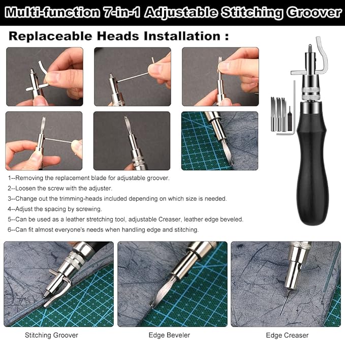 TLKKUE Leather Working Tools Leather Craft Tools for Carving Stamping Sewing Punching Cutting with Custom Storage Bag Professional Tooling Kit for Crafting, Repair & DIY Projects