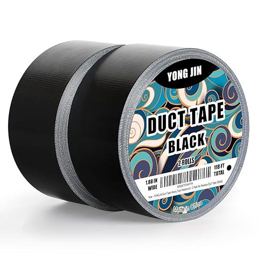 YONGJIN Black Duct Tape Waterproof - 2 Pack Tear by Hand, No Residue, Multi-Purpose Duct Tape Bulk for Indoor Outdoor Repairs, DIY, Packaging, and Crafts, 2 Inch x 40 Yards Total