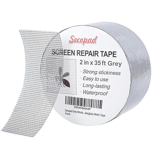 Secopad Grey Window Screen Repair Tape, 2IN X 35FT (420IN) Screen Repair Kit for Windows or Doors, Strong Adhesive Patch Kit Fiberglass Mesh Tape
