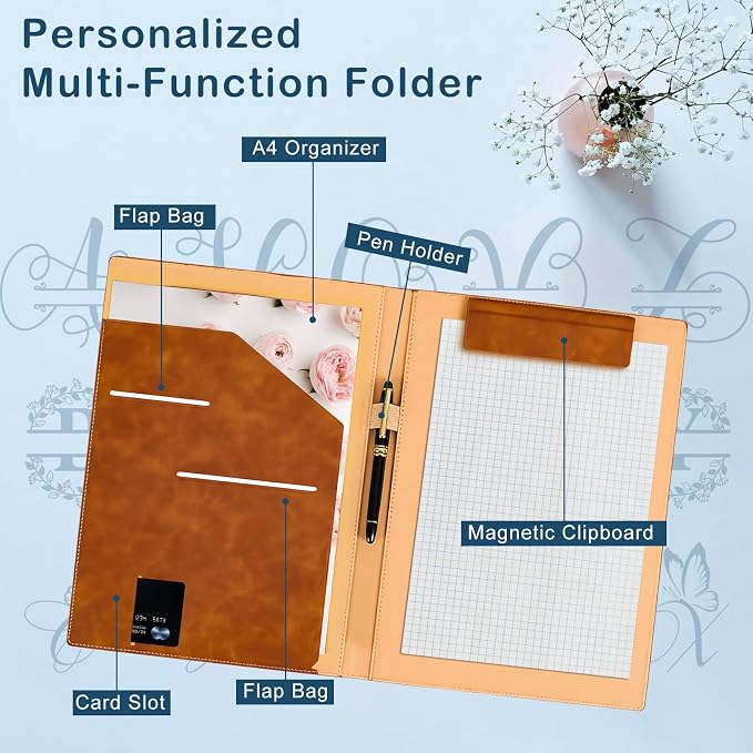 Personalized Padfolio with Engraved Text/Name Customized Leather Portfolio for Schools Conferences Corporate Offices