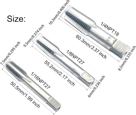 1/16",2PCS 1/8",2PCS 1/4" NPT Pipe Tap Set,5Pcs Carbon Steel Pipe Taps Cutting Tools Great for Various Mechanics DIY Thread Cutting and Cleaning