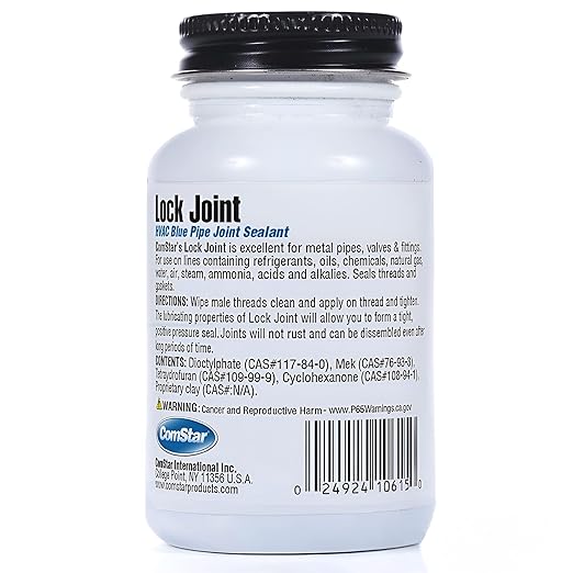 Lock Joint Blue Pipe Joint Sealant,1/4 Pint, Leak-Proof NPT Thread Connections, Works on Metal & Plastic Pipes, High Temperature & Pressure Resistant, Lubricates & Seals Gaskets (10-615)