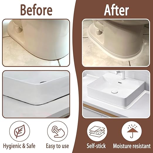 Grey Toilet Sealer Around Toilet Base,Caulk Tape Self Adhesive, Caulking Tape for Bathroom, Bathtub, Floor Wall Edge Protector,2 Rolls Waterproof Toilet Caulk Strip