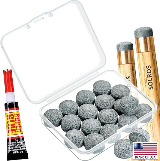 Billiard Pool Cue Tips - Pool Cue Stick Tips Replacement Repair Kit Billiard Cue Tips with Storage Box for Pool Table Cues Stick Tips Head and Leather Snooker Stick - SOLROS
