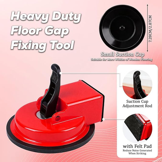 Floor Gap Fixer Tool, Upgraded Heavy Duty Floor Gap Fixer Suction Cup Tool, Made of Iron & Adjustable Height Setter, for Wood, Laminate, Tile, Vinyl Floor Gap Repair Tools (Red)