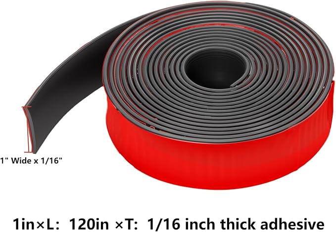 Adhesive Solid Rubber Strips - 1" Wide x 1/16" Thick x 120" Long, Black Neoprene Rubber Gasket Strip Roll for DIY Seal, Weather Striping,Liner,Cushion & Craft