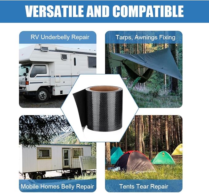 Ramkle RV Underbelly Tape, 4" x 20' RV Underbelly Material, Waterproof Tape with Permanent Sealing Adhesive for RV, Camper Travel Trailer, Mobile Home, Tear Repair Patch