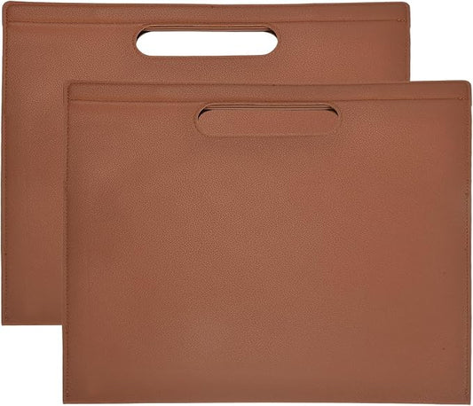 PATIKIL 2Pcs Leather Folder, 13.3x12.6 Magnetic Leather Document Holder File Folder PU Pouch Bag Portfolio File Organizer Handbag Personal Envelope Waterproof for Traveling, Brown