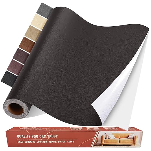 Self Adhesive Leather Repair Patch Kit, 17 in x 79 in Large Vinyl Leather Repair Tape for Furniture, Car Seat, Couch, Sofa, Chair Brownish Black