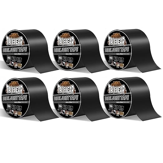 TAPEBEAR Joist Tape for Decking 4inch x16feet, Joist Tape Butyl Sealant Tape Waterproof Weather Resistant Flashing Tape Anti-Corrosion for RV Roof, Wood Decks Beams Rim, 6Rolls