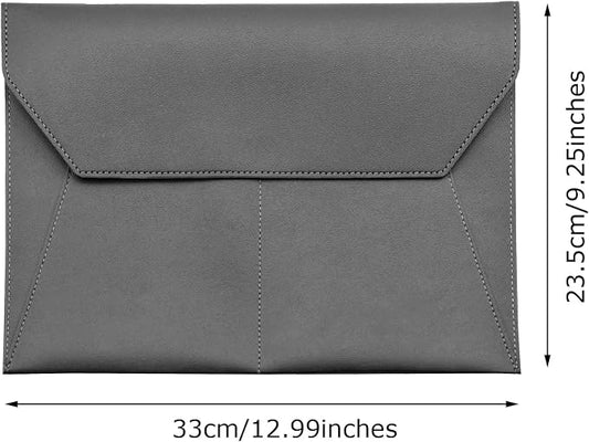 PU Leather A4 File Folder Document Holder with 3 Pockets Waterproof Stylish Envelope Folder Case with Snap Closure (Dark Gray)
