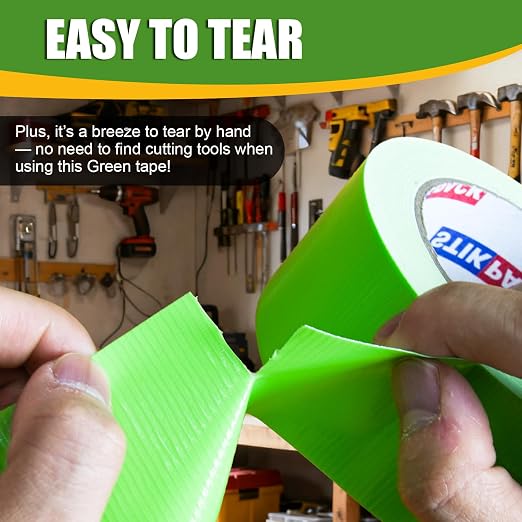 3 Rolls Green Duct Tape, Heavy Duty Strong Industrial Colored Duct Tape 9mil x 2inch x 25yds Flexible, No Residue, Waterproof and Tear by Hand, Multi-Use for Indoor & Outdoor Repairs