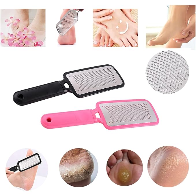 JISTL Foot File Colossal Foot Rasp Stainless Steel Pedicure Metal Surface Foot Care Tool,Foot Rasp Eliminate Feet Cracked Dead Thick Dry Hard Skin (Black&10.6")