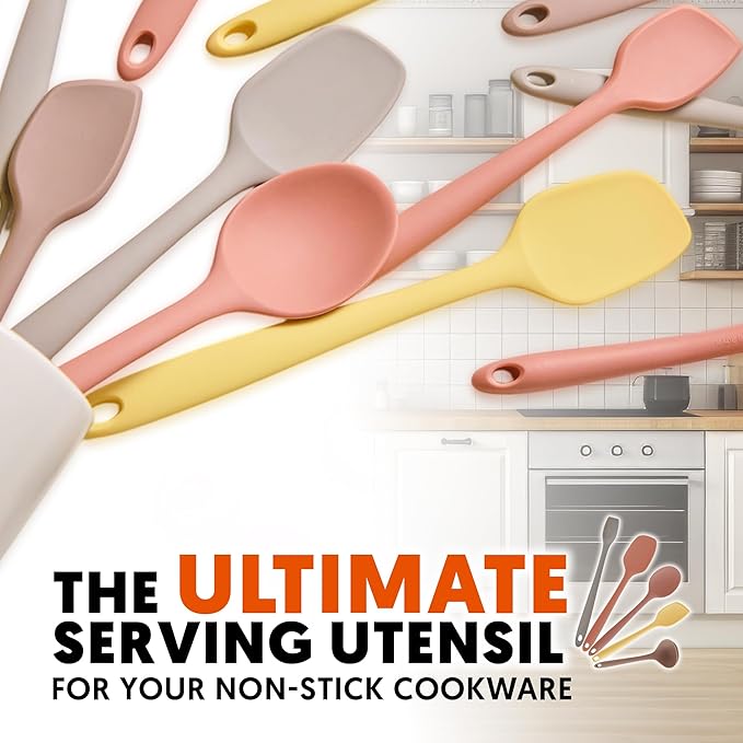 Platinum Silicone Cooking Ladle for Baking, Scraping & Mixing, 100% Food Grade Colorful Silicone Kitchen & Serving Utensils, Heat Resistant, Non-Stick Cookware - 8.6 inch Taupe Brown