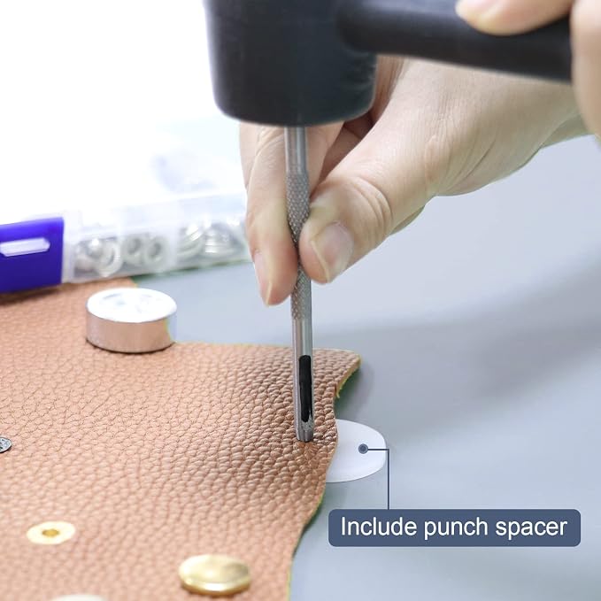 Alritz 15mm Leather Snap Button Kits with Hammer Punch Spacer, 90 Sets Metal Snaps Press Studs with 4 Setter Tools for Thin Clothes, Jackets, Jeans Wears, Bracelets, Bags