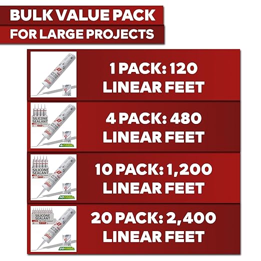 XFasten Clear Silicone Caulk Neutral Cure 10.1 oz (20-Pack) 100% Waterproof Silicone Sealant, Crack and Shrink Resistant, Low Odor, Strong Adhesion Caulking for Kitchen Bath Window Shower Outdoor Use
