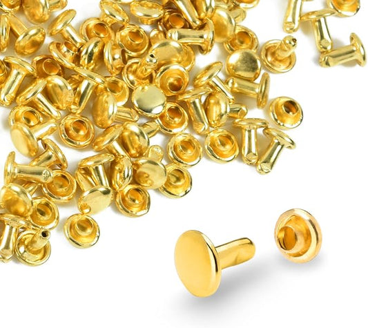 200Sets 6mm Caps Leather Rivets, Double Cap Metal Rivet Tubular Leather Rivets Studs for Fabric Clothing Pets Collar Shoes Bags Belt Repair Decoration Accessories Crafts (Gold)