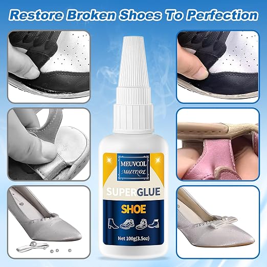Meuvcol Shoe Glue,100g Super Glue for Shoe Heavy Duty, Clear Shoe Glue Sole Repair Kit, Waterproof Sneaker Glue for Rubber Soles, Boot, Leather, Heels, Tennis, Strong Boot Fix Glue, Insole Adhesive