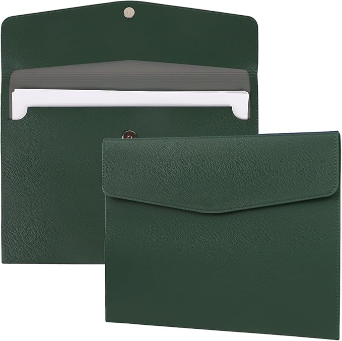 MultiBey A4 Document Holder, PU Leather File Folder, File Organizer Filing Envelope Portfolio Case with Magnetic Snap Button for Home School Office Stationery Green