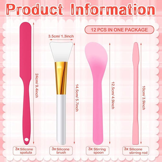 Patelai 12 Pcs Silicone Stir Sticks Kit, Silicone Epoxy Brushes, Stir Tool Sticks, Mixing Spoon, Scraper DIY Crafts Tools for Resin Epoxy Liquid Paint (Pink)