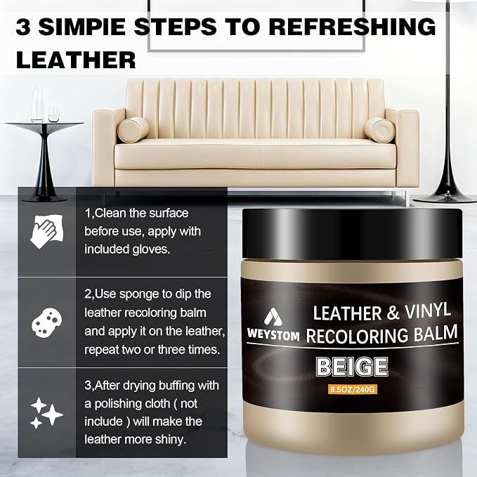 Leather Recoloring Balm, Color Restorer Conditioner, Leather Dye for Furniture, Couch Paint and Repair, Scratch Remover, Leather Color for Couches, Leather Repair Kits