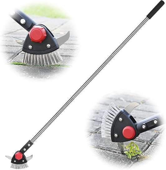 BARAYSTUS Crack Weeder Long Handle 3-in-1 Adjustable Crevice Cleaning Tool with Stainless Steel Weed Brush with 2 Scrapers Weed Puller Tool for Driveway, Patio Sidewalk to Remove Moss Weeds Dirt