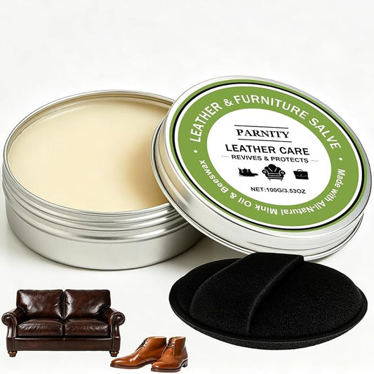 Leather Furniture Repair Salve, Polisher, Restorer & Moisturizer | Leather Cleaner and Conditioner for Car Seats, Hardwood Floors, Couches, & Boots, Prevent Cracking or Fading, with Sponge