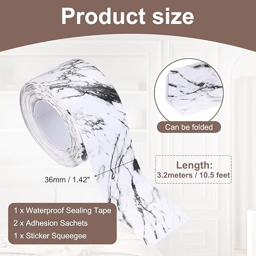 uxcell Caulk Tape Waterproof, 1.42 Inch x 10.5 ft Self-Adhesive Sealant Sealing Strip Caulking Sealant Tape PVC with Tool for Kitchen Sink Toilet Bathroom Bathtub Floor, Black White