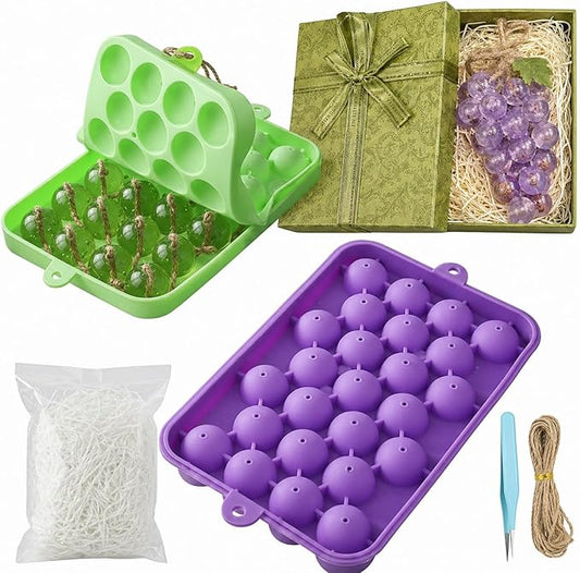 DIY Grape Soap Making Craft Kit for Beginners & Adults, Includes 2 Silicone Molds, 65 FT Jute Twine, 1 Tweezers, 1 Gift Box, Handmade Home Decor Ready for Gifting (Without Soap)