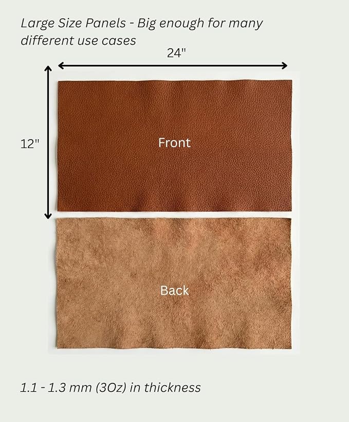 12'' x 24'' Genuine Full Grain Cowhide Leather Sheet — Soft Leather for Upholstery Repair, Handbags, Wallets, Sewing, Crafts, & DIY Projects — 1.1-1.3mm (3oz) Pre-Cut (Cognac Brown, 1 Piece)