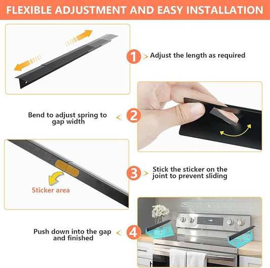 2025 Upgrade 2*Extendable Stove Gap Covers Stainless Steel +2*Gap Brushes,T Stove Counter Gap Cover,Oven Guards For Sides,Oven Gap Filler, Heat Resistant Stove Cover Guards Length 13.8" to 27.5",0.79"