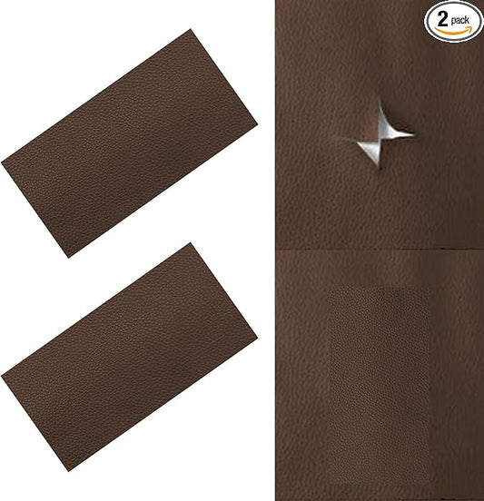 2 PCS 8 x 4 Inch PU Leather Patch for Car Seat Repair, Self-Adhesive Waterproof Vinyl Scratch Repair Kit, Breathable Leather Patches for Furniture, Car Upholstery, Couch, Sofa, Chair (Brown)