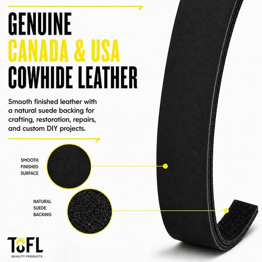 Leather Strap for Crafts & Jewelry | 72 Long × 5/8" Wide × 1/8" Thick (7-8oz) | Genuine Leather Strips for Crafts, Projects or Repairs - Black | 5-Pack